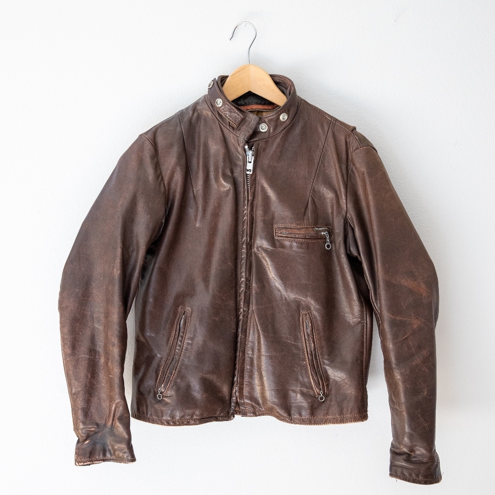 Vintage Schott Brown Leather Cafe Racer Jacket